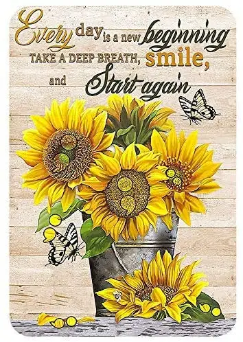 

Beautiful Sunflower Every Day is A New Beginning,Distressed Wall Plaque Tin Metal Sign for Man Cave Cafe Bar Entrance Wall Decor
