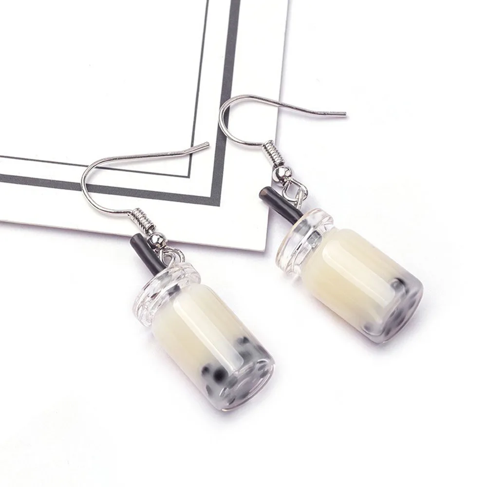 Забавный ручной работы жемчужный молочный чай подвеска-бутылка серьги в форме