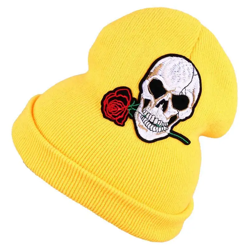 Новое модное платье с цветочным принтом с вышивкой вязаные skullies для мужчин и женщин, с героями мультфильмов, повседневная одежда, шапка зимняя теплая обувь для детей; мягкая хлопковая кепка головные уборы skullies - Цвет: yellow