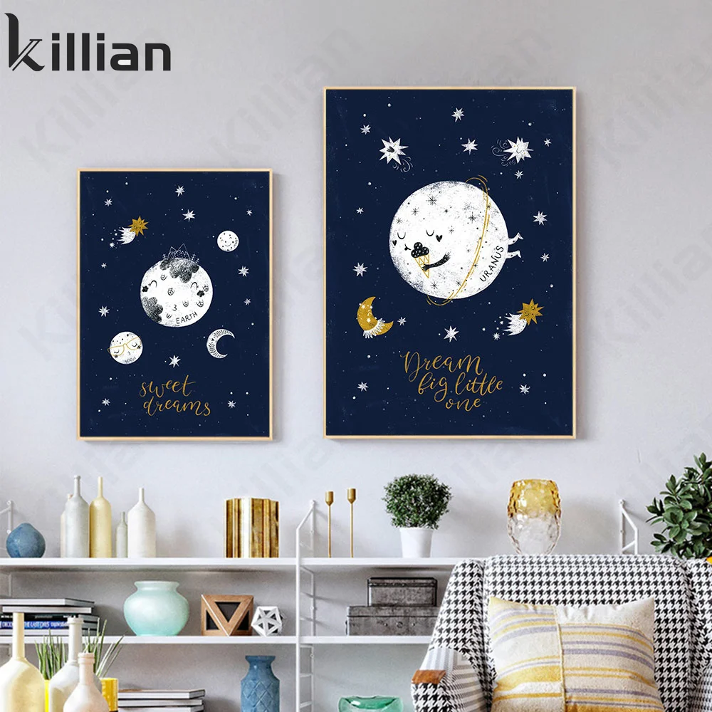 

Baby Room Home Decoration Canvas Painting Boy Room Blue Planet Painting Print Wall Poster Cartoon Wall Sticker Art Home Decor