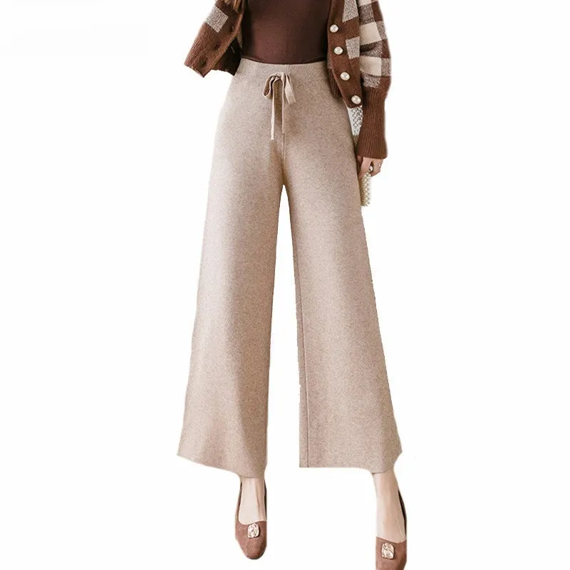 

INDJXND Casual Cotton Women High Waist Wide Leg Pants Summer Spring Autumn Office Loo