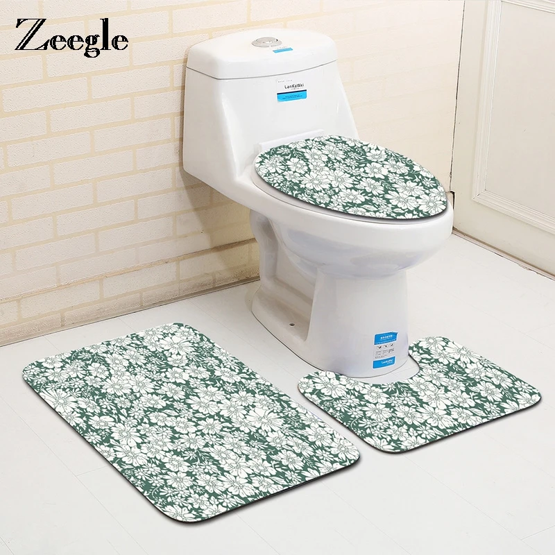 

Zeegle 3 шт./компл. коврики для унитаза для ванной комнаты Набор ковров впитывающий нескользящий коврик крышка для унитаза коврик для ванной