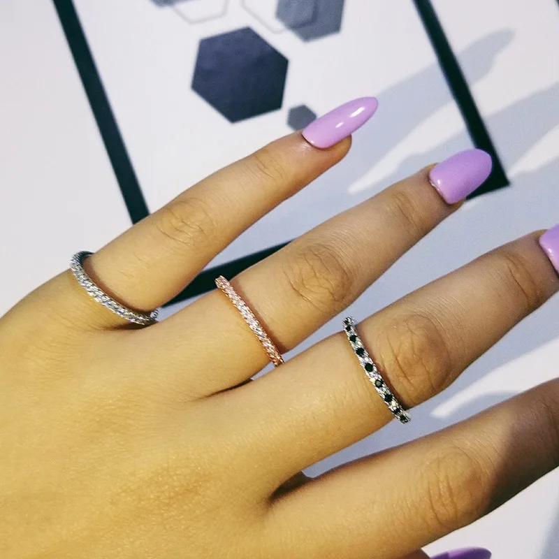 925 Стерлинговое Серебро штабелируемое Золотое черное кольцо Вечность Свадебный