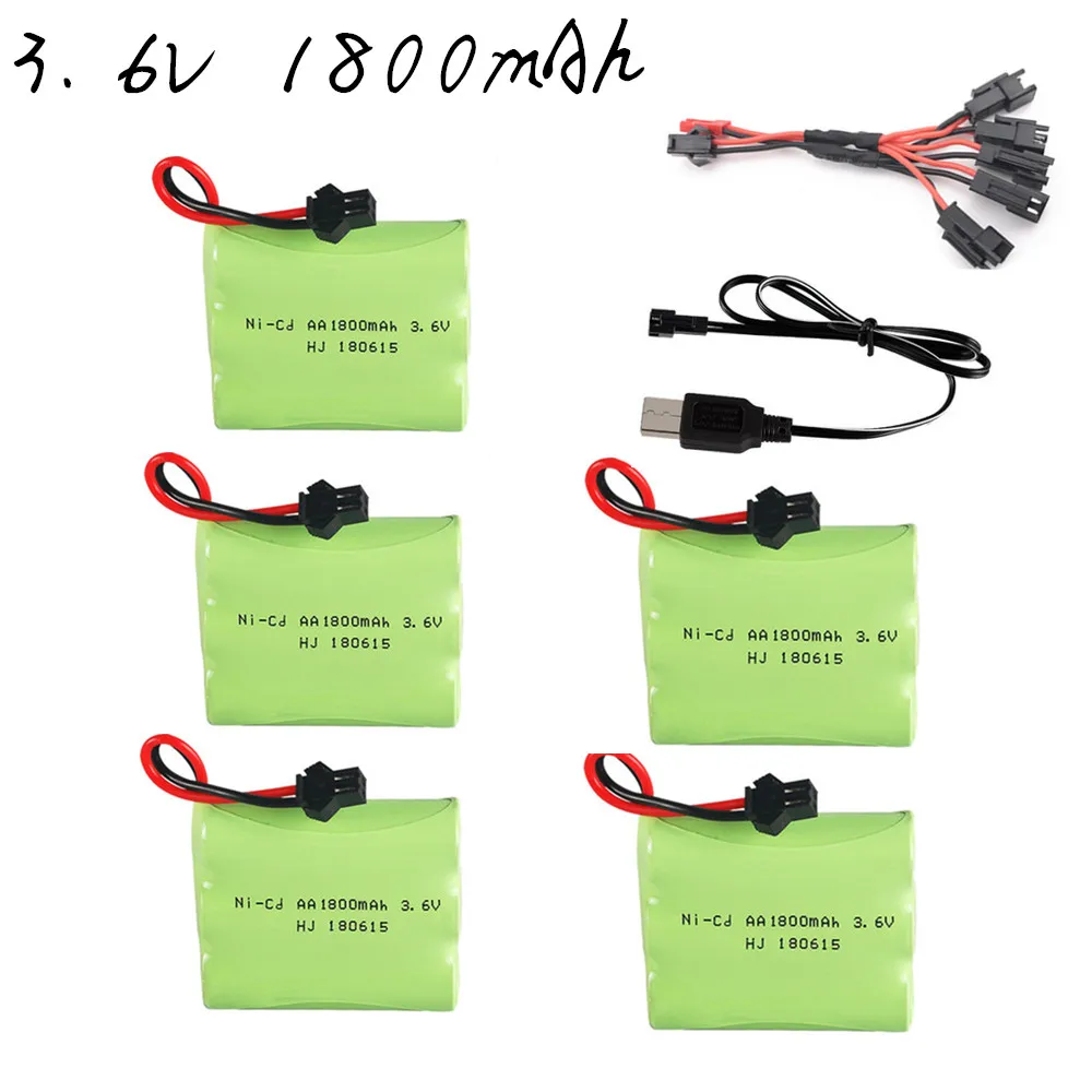 

3.6V 1800mAh AA Ni-CD Battery 3.6v Battery Pack SM Plug For RC Toy Car Boat Model RC Toy Battery and Charger/5 in 1 Cable
