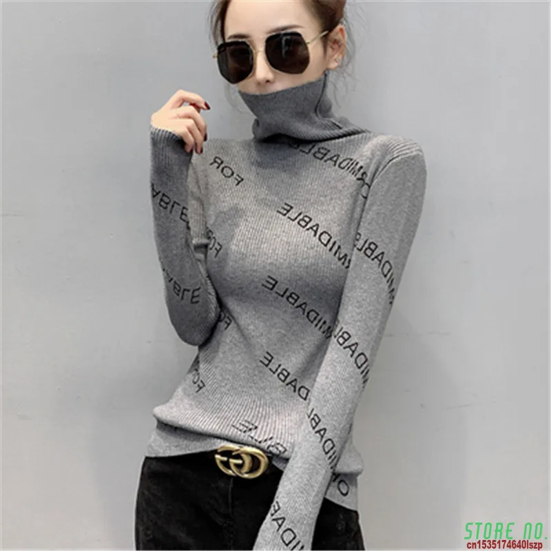 

2020 Casual Short Thicken Sweater Women's Pullover Autumn Winter hit color high collar Long-sleeved Knitting Sweaters V1200