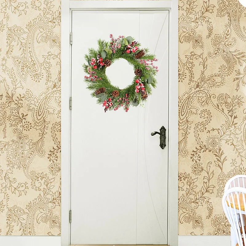 

HOT Pine Wreath, with Pine Cones and Red Berries, Perfect Xmas Decoration for Doorways Windows Walls Fireplaces