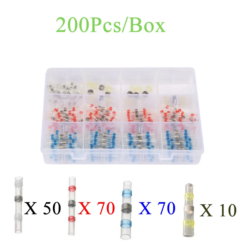 200Pcs-Box 50 100 200 250 шт Термоусадочные Припоя рукава стыковые провода соединитель водонепроницаемый терминалы набор для автомобиля Авто Лодка дом - Цвет: 200Pcs-Box