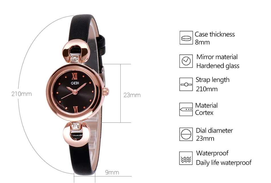Relogio Feminino GEDI 8 мм ультратонкие женские кварцевые часы Лакшери модные часы Montre Femme женские элегантные часы браслет подарок