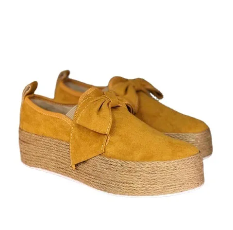 

Women's Casual Shoes Straw Woven Hemp Rope Thick-soled Women's Shoes 2021 Summer New Solid Color Bow-knot Heightening Shoes