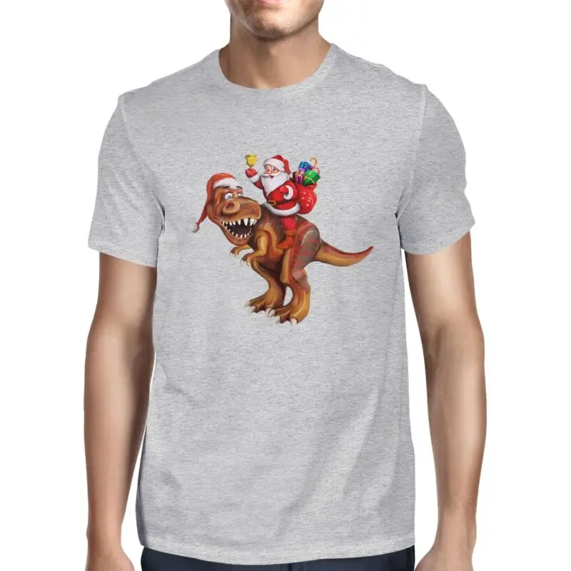 1Tee мужские Санта езда динозавр T rex Рождество футболка | Мужская одежда