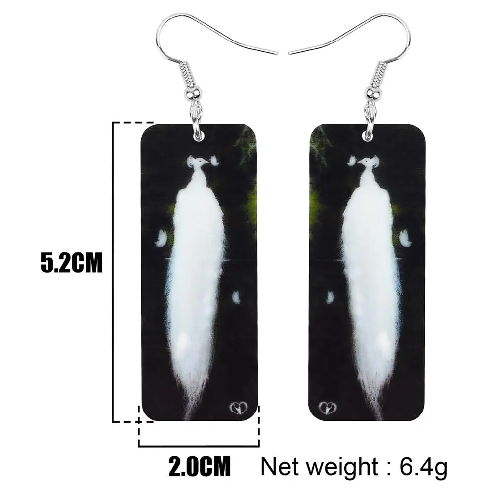 ARWA акриловые прямоугольные белые серьги в виде павлина с длинными принтами