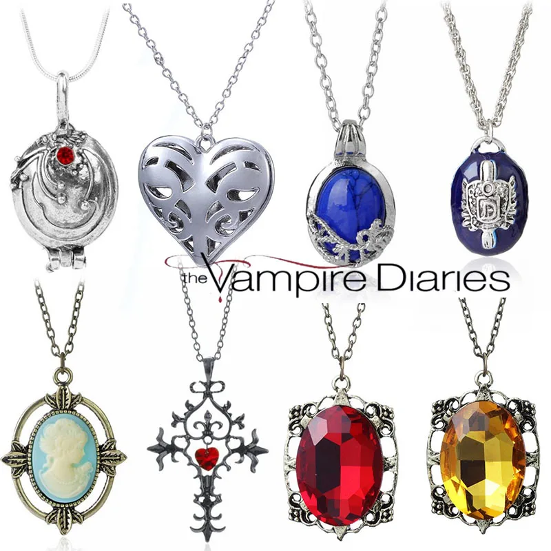 The Vampire Diaries Necklace Elena Gilbert Necklaces for Women Movie Jewelry Charm Katherine Klaus Forbes Blue Stone Choker