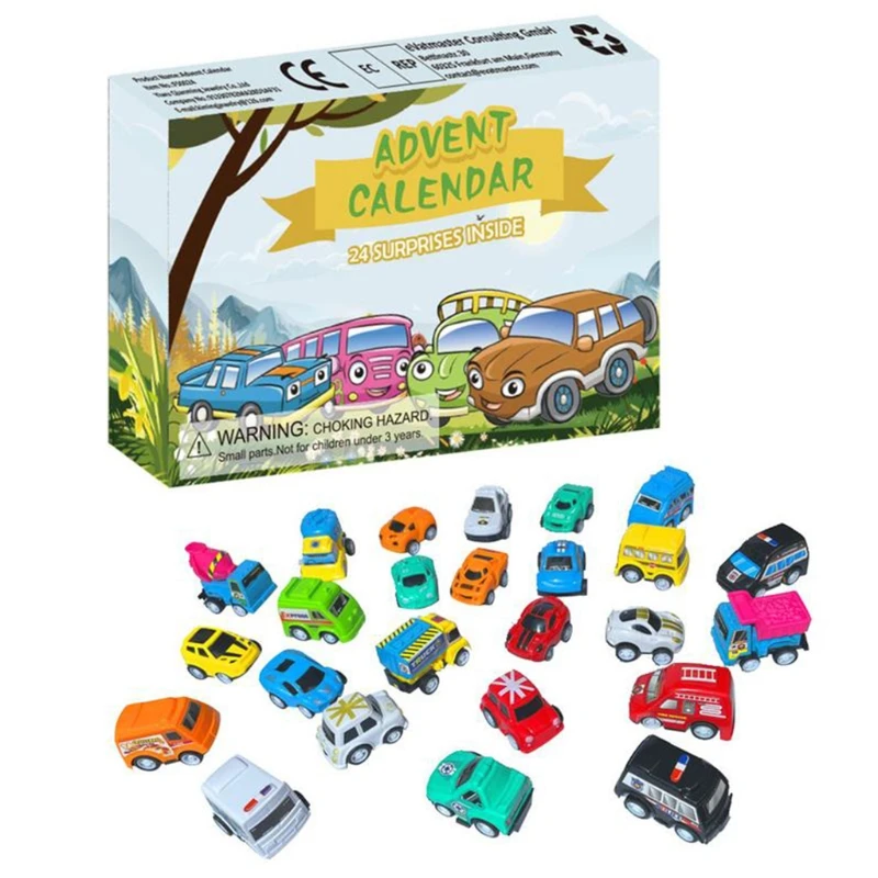 

24Pcs Christmas Advent Calendar Mini Car Toys Cartoon Police Fire Fighting Construction Model Kids Countdown Gifts