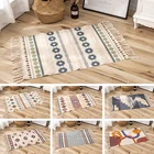 Плетеный вручную богемный ковер в стиле ретро, льняные коврики с принтом Марокко, ворсовые кисточки с ковриком, коврик для ванной