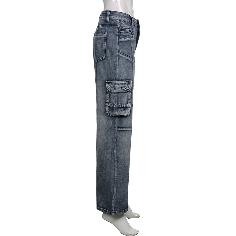 Джинсы ALLNeon с низкой посадкой в стиле ретро большими карманами | Женская одежда