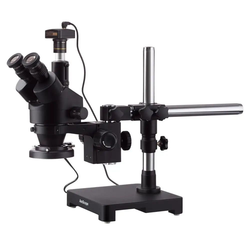 

AmScope 3.5X-180X Black Trinocular Stereo Zoom Microscope on Single Arm Boom Stand + Fluorescent Ring Light + 3MP USB2.0 Camera