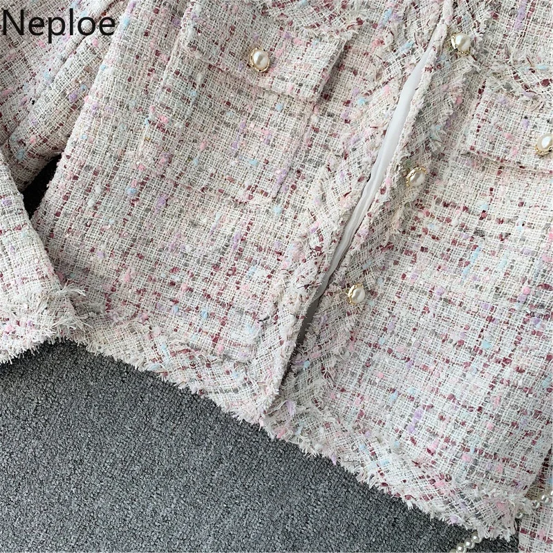 Женская твидовая куртка в стиле пэчворк с круглым вырезом | одежда