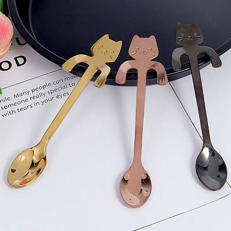 1 шт. из нержавеющей стали мини кофейная/чайная ложка в форме головы кота с