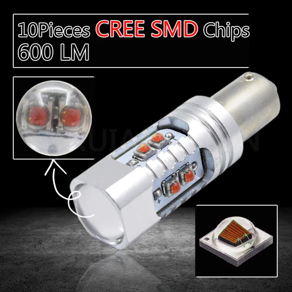 2 шт. AC/DC12-24V H21w BA9S BAY9S BAX9S 433D C'ree чипы светодиодный Белый/янтарный Canbus светодиодный задний фонарь 50 Вт 10smd для CC MG3 Citroen