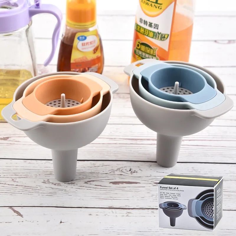 

Kitchen Tool Four-in-one Multifunctional Funnel Set Filter Oiler Kitchen Household Oil Filter Funnel Is Practical and Compact