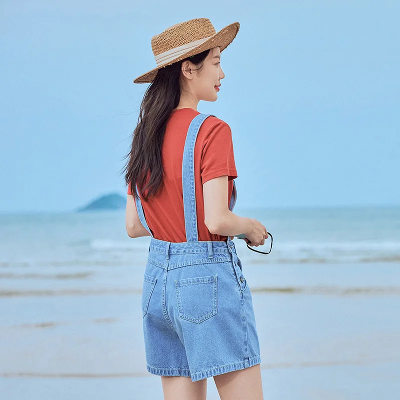 Модные свободные короткие брюки на подтяжках с вышивкой из чистого хлопка inman