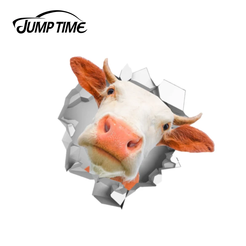 

Jump Time 13cm x 12.6cm 3D Cow Car Sticker Animal Funny Car Decoration Wall Crack Decal Reflective Car Styling