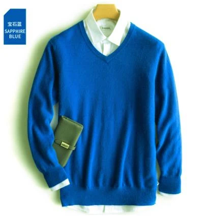 blue v-neck Кашемировый хлопковый смешанный Толстый Пуловер и свитер для мужчин осень зима трикотажный джемпер hombre pull homme hiver вязаный свитер - Цвет: blue v-neck