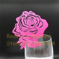 50pcs laser cut name place card cup paper card table mark wine glass wedding valentine party decoration rose shape paper craft