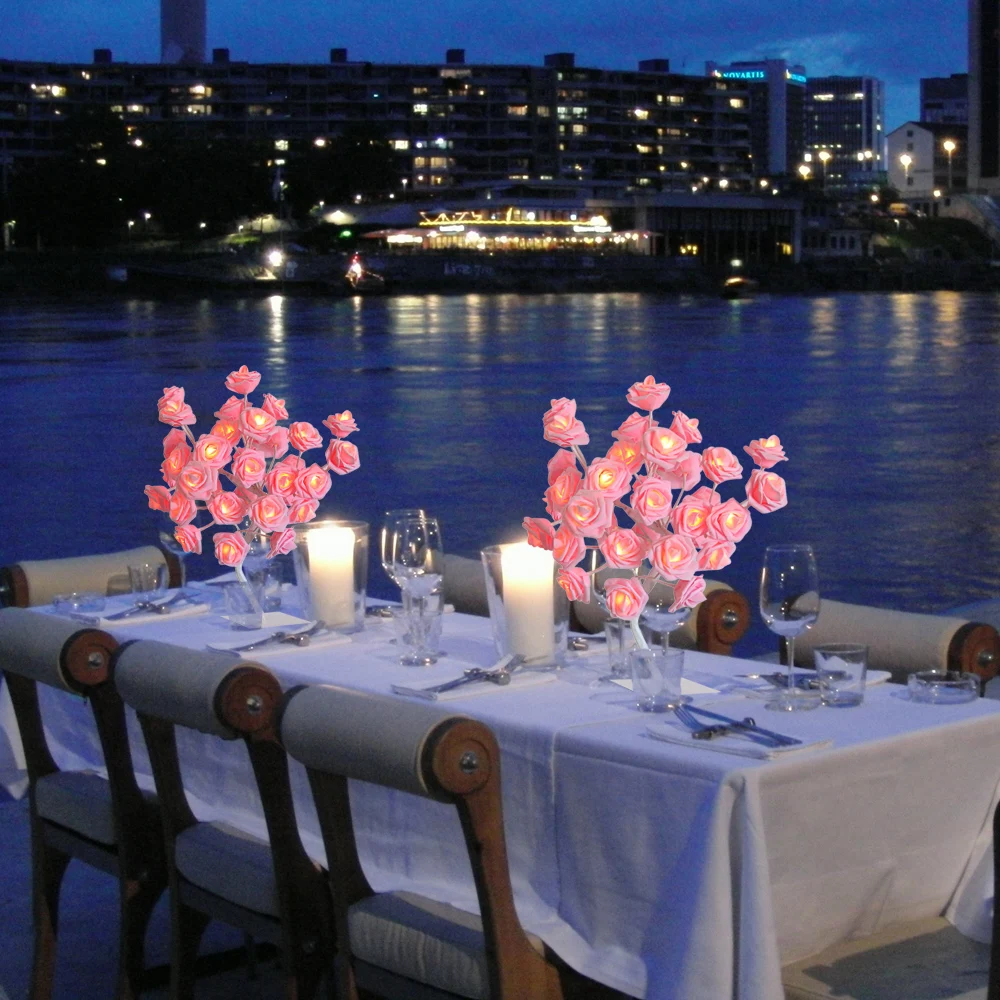 Регулируемый розовый куст светодиодный светильник цветок розы настольная лампа