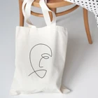 Холщовая Сумка-тоут с абстрактным изображением лица, женская сумочка для покупок в Корейском стиле, повседневная школьная сумка для книг для девочек