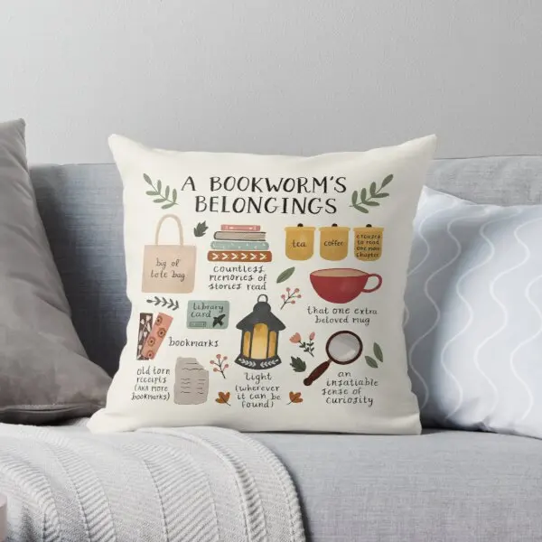 

A Bookworm Is Belongings Printing Throw Pillow Cover Bedroom Soft Comfort Hotel Square Office Cushion Bed Pillows not include