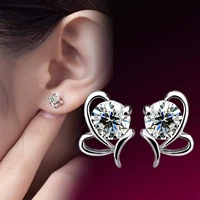 stud earrings for women silver heart crystal cubic zirconia wedding engagement promise bridal elegant jewelry gift dropshipping