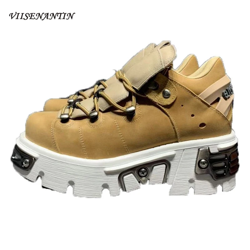 

Genuine Leather New Punk Style Women Shoes Retro Platform 2020 Daddy Shoes Asual Sports Shoes Tide Metal Decoration