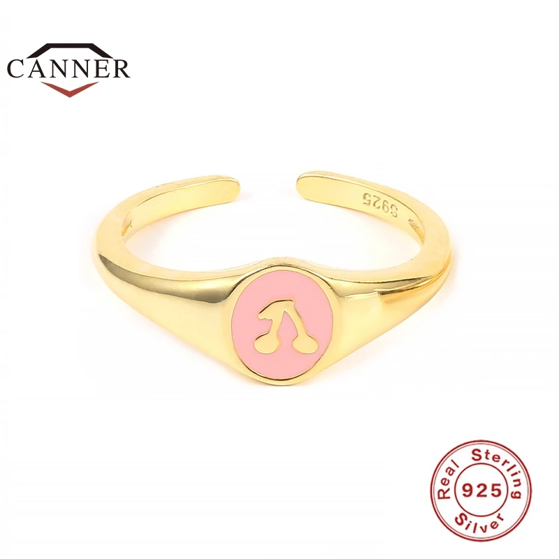 

CANNER New S925 Sterling Silver Cherry Enamel Open Ring for Women Men Adjustable Finger Rings Jewelry Anillos Wedding Girl Gift