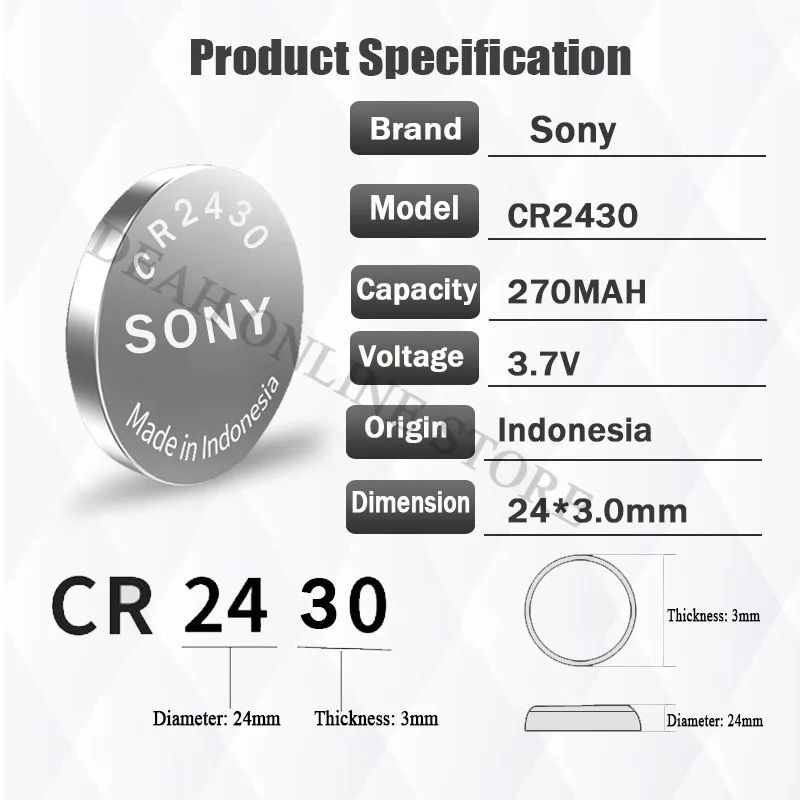 5 шт. 100% оригинал Sony CR2430 DL2430 CR 2430 3 В литиевая батарея для умных часов наушников