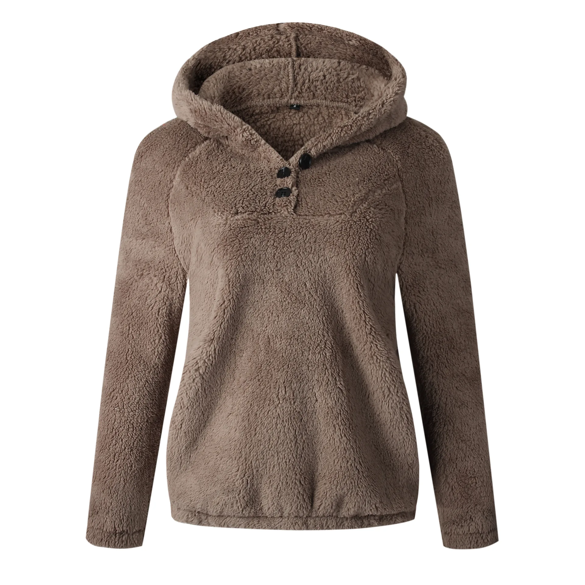 

Autumn Khaki Warm Women's Sweatshirt Fashion Solid Color Winter Fleece Loose Buttons Pullover Tops Hoodie 2020 Winter New