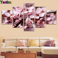 diamond embroidery 5 pieces peach blossoms landscape 5d diy diamond painting full squareround drill living room decoration art