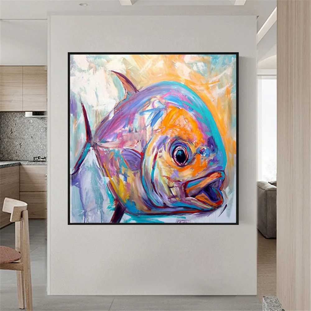 

Hotel Apartment Entrance Decorative Painting Hand-Painted Oil Paintings Animal Devil Fish Abstract Line Canvas Painting Wall Art