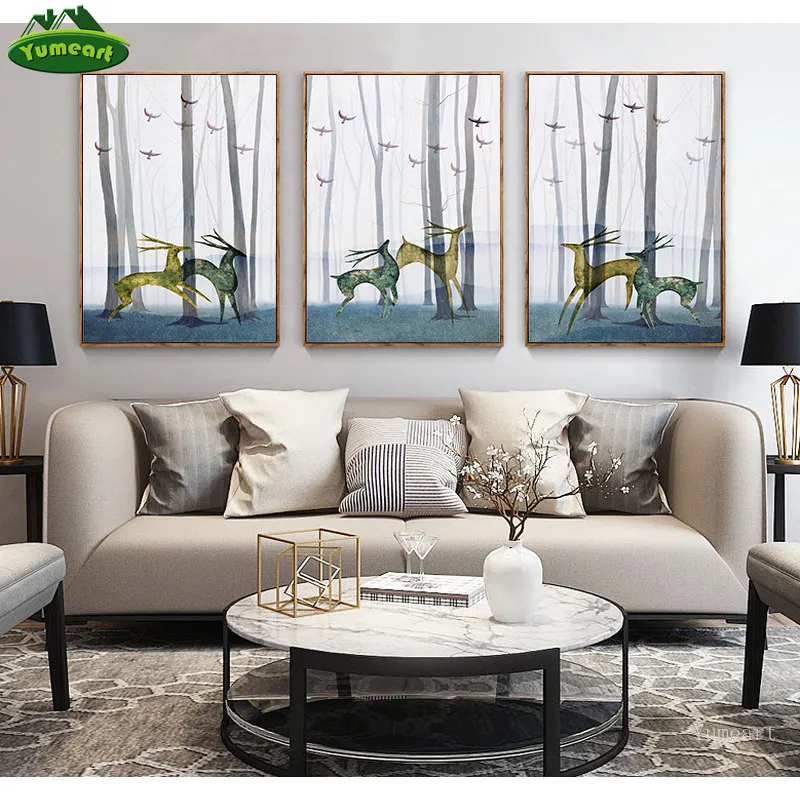 Настенная Картина на холсте для домашнего декора лес абстрактное дерево бегущие
