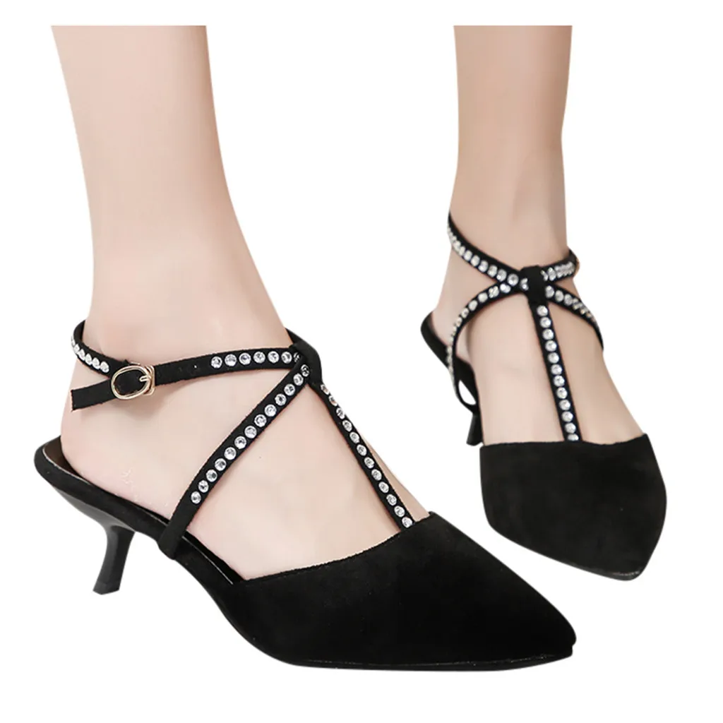 SAGACE обувь на тонком каблуке Женские сандалии с Роскошные Стразы закрытым носком