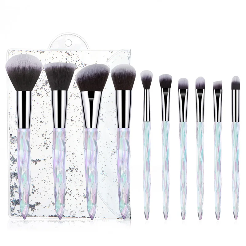 10pcs brush005 Massaller 10 шт. мягкие синтетические волосы кристалл ручка кисти тени для век подводка для глаз пудра Контур Смешивание Макияж Кисти Набор - Handle Color: 10pcs brush005