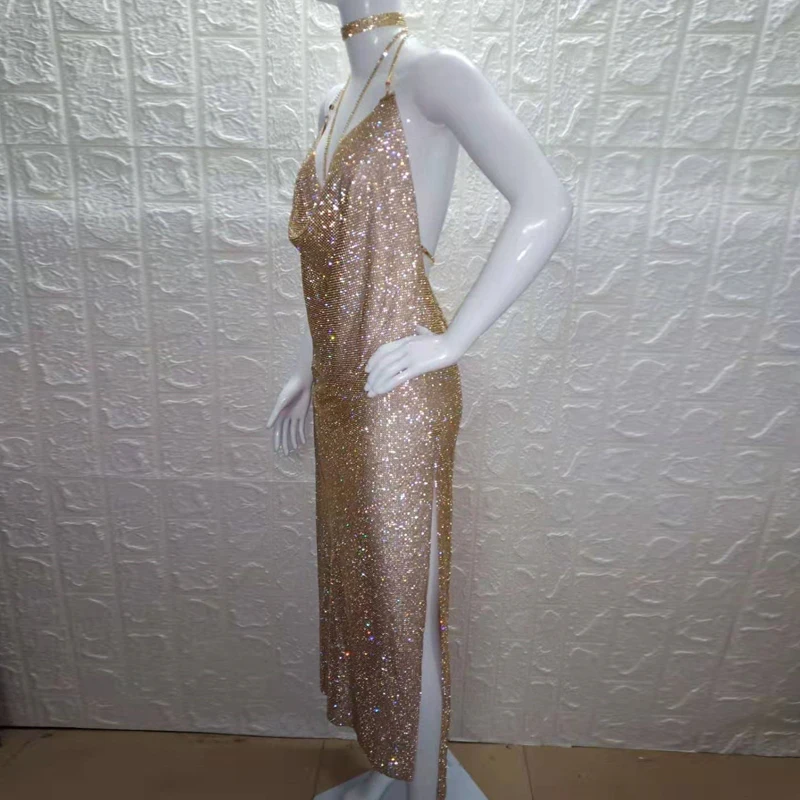 Festival Women Dress Summer Off shoulder Backless High Waist Sequin Dresses Luxury Glitter Metal Diamonds Rhinestone Party Dress|Женские платья| |