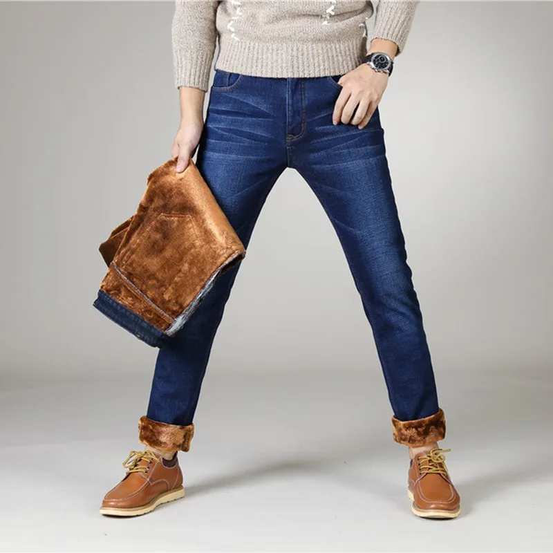 

2021 New Jeans Brand Autumn Winter Jeans Warm Flocking Warm Soft Men Activities Warm Fleece Men Jeans
