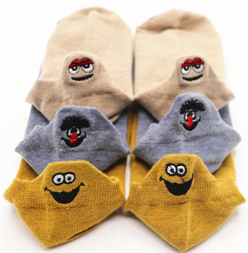 ZT 9 3PAIRS Kawaii Embroidered Expression Women Socks Happy Fashion Ankle Funny Socks Women Cotton Summer Candy Color - Цвет: ZT 9