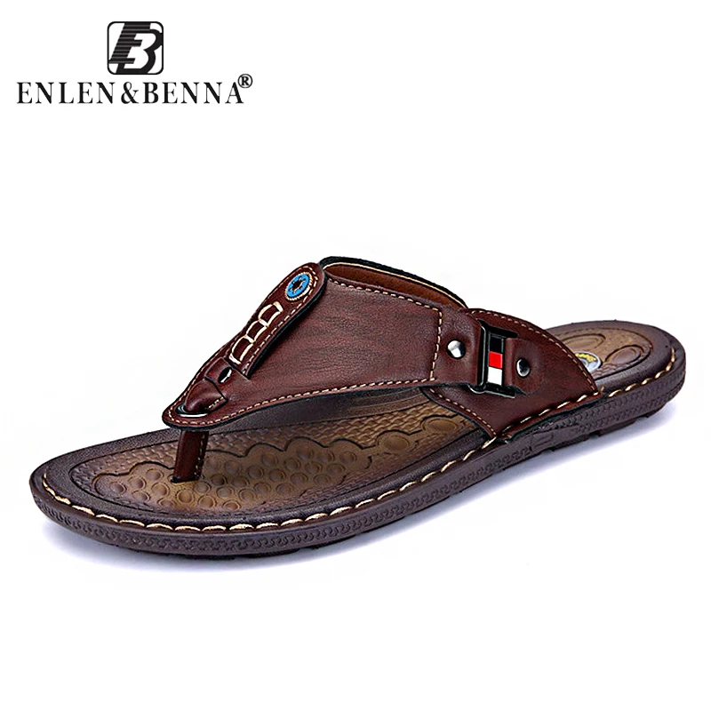 Удобные кожаные мужские шлепанцы летние сандалии высококачественные тапочки на