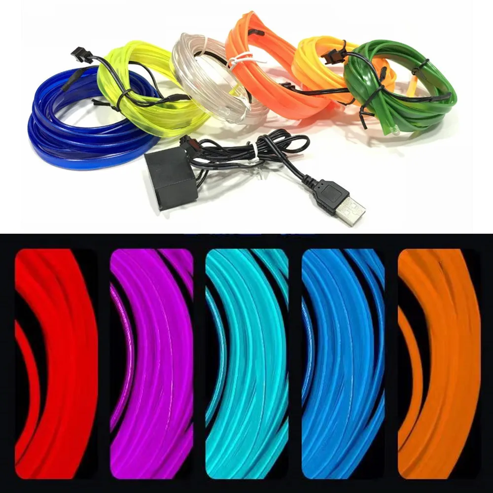 

Неоновая Светодиодная лента, водонепроницаемый гибкий светильник с электропроводом для салона автомобиля, 1 м, 2 м, 3 м, 5 м