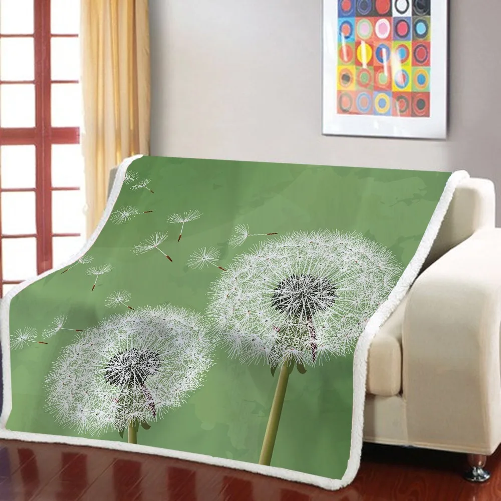 

Dandelion Sherpa Blanket 3D Print Plants Landscape Fleece Blanket For Kids Adults Weighted Blanket Nap Office Home Throw Blanket
