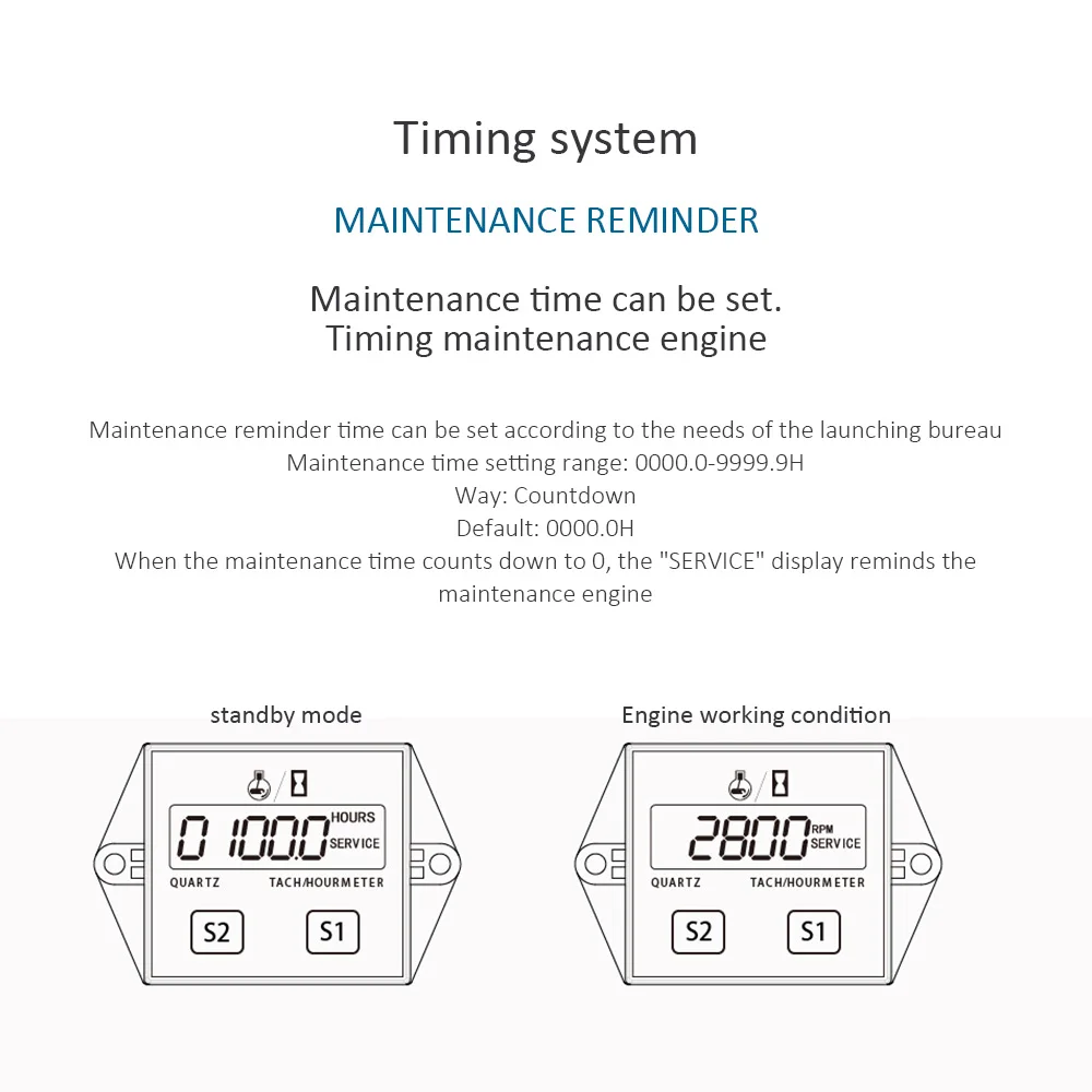 Цифровой счетчик часов тахометра двигателя Тахометр двигателя RPM ЖК-дисплей для мотора мотоцикла такта двигателя для машины, лодки, мотоцикла