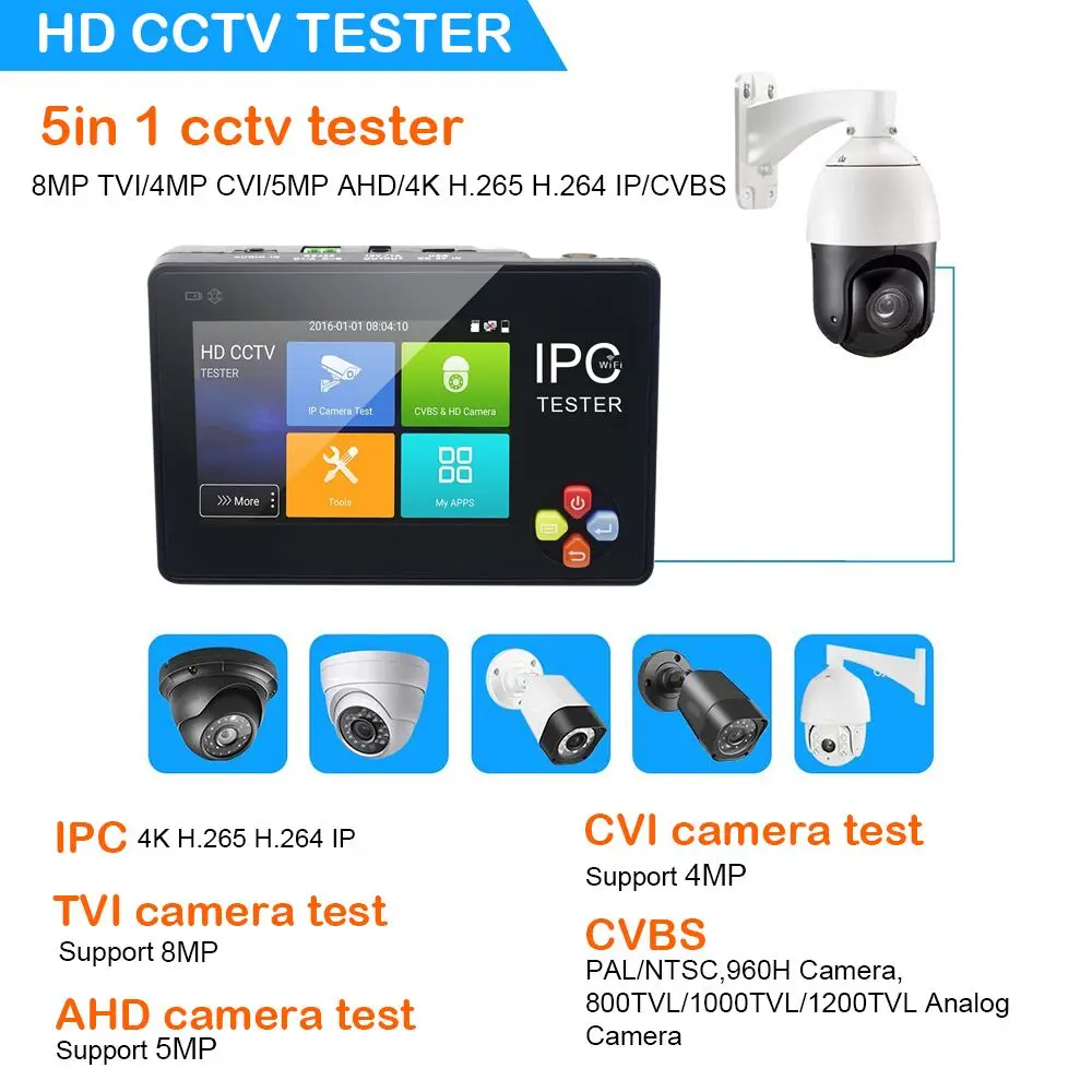 3 5 дюймовый H.265 8MP IP CCTV тестер монитор AHD CVI CVBS TVI камера ONVIF PTZ WIFI выход беспроводной