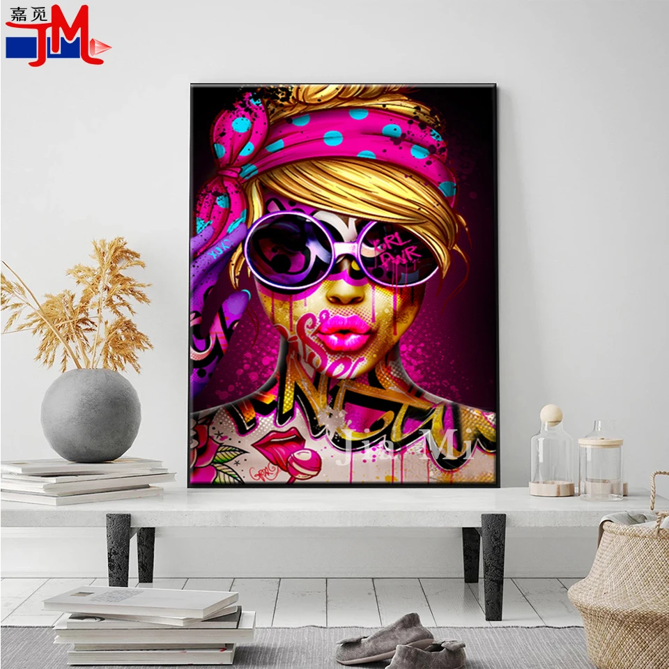 

5D «сделай сам», алмазная живопись, граффити, женское лицо, портрет, полноразмерная круглая Алмазная вышивка, настенное искусство, вышивка крестиком, рукоделие, Декор